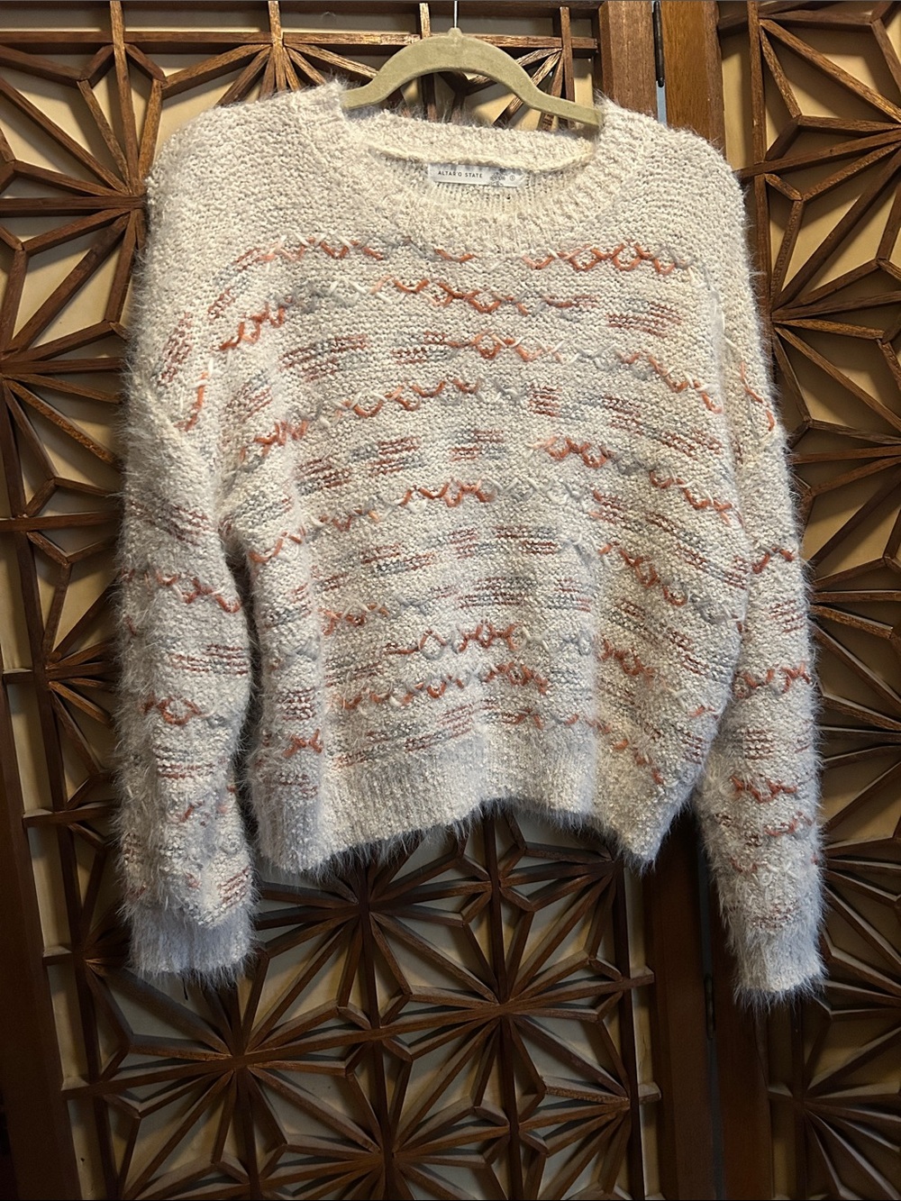 Altar'd State Ivory Sweater with Rust Accents Eyelash Super Soft Small